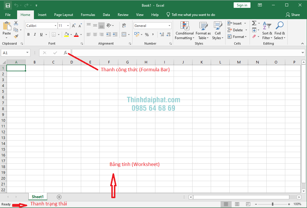 Giới Thiệu Cơ Bản Về Excel Cho Người Mới Bắt Đầu, Hình ảnh giao diện thanh công thức (Formula Bar), Bảng tính ( Worksheet) cho các bạn mới tự học Excel